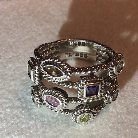 COLORED STONES ESPO RING IN 925 STERLING SILVER - Picture 6 of 9